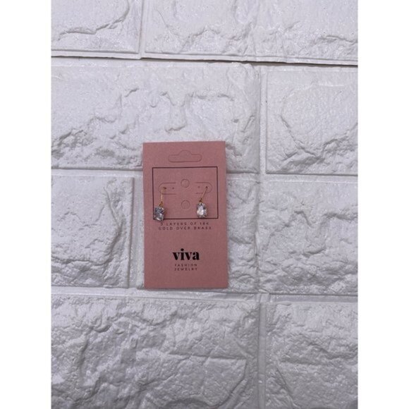 Viva Gold Plated Rectangle Dangle Earrings Women’s - Picture 4 of 6